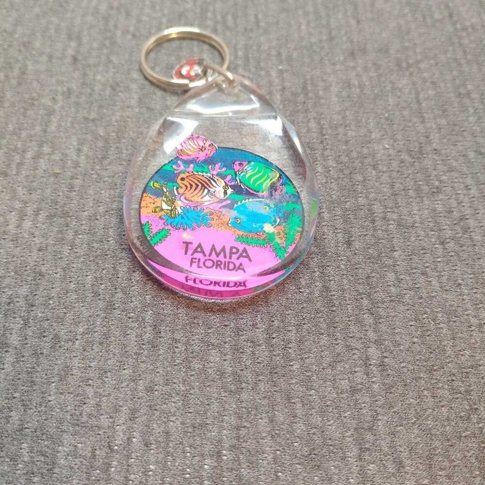 Tampa Florida Tropical Fish Keychain Souvenir Clear Plastic Aquarium Charm